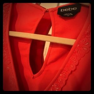 Bebe Lace Trim Romper, Coral and Ivory, S